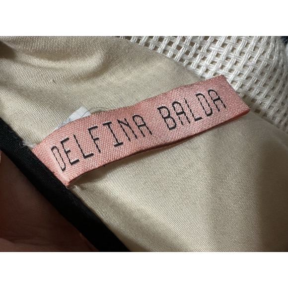 DELFINA BALDA Size S Tropical Leaf Dress Orange Waffle Knit Top Linen Resort USA - Picture 5 of 7